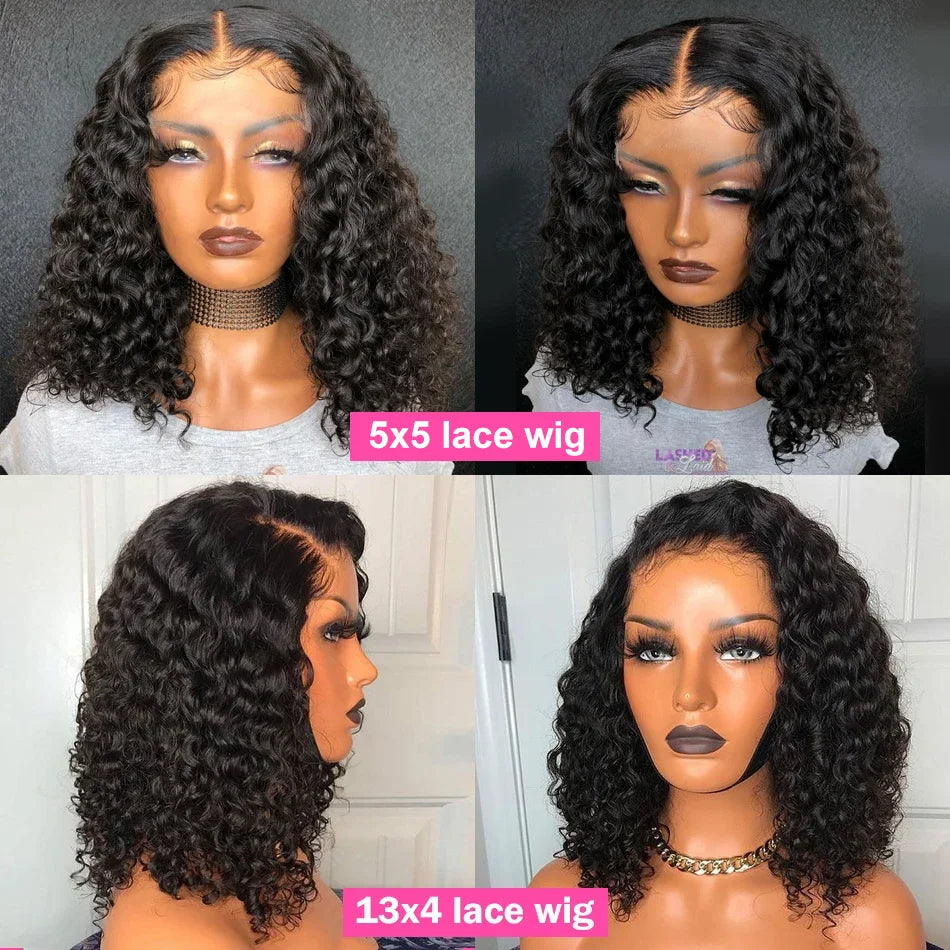 Kelily Short Curly Bob Wigs Water Wave Lace Human Hair Wigs Deep Wave Human Hair