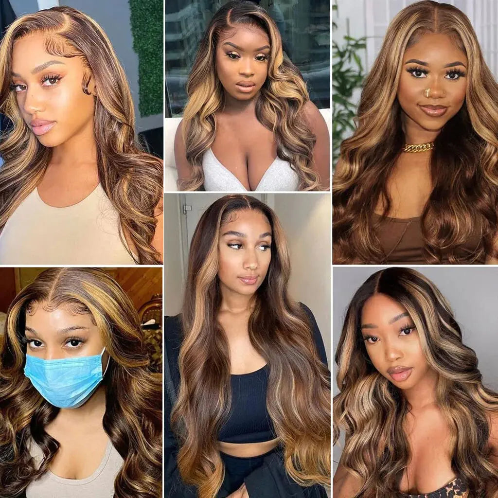 Kelily 7x5 HD Lace Glueless Go Pre-cut Lace Brown Blonde TP4/27 Body Wave Human Virgin Hair