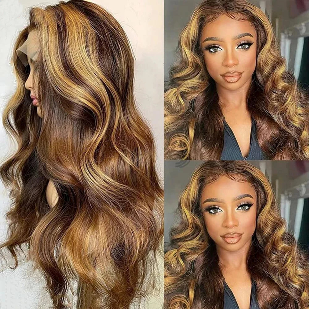 Kelily 7x5 HD Lace Glueless Go Pre-cut Lace Brown Blonde TP4/27 Body Wave Human Virgin Hair