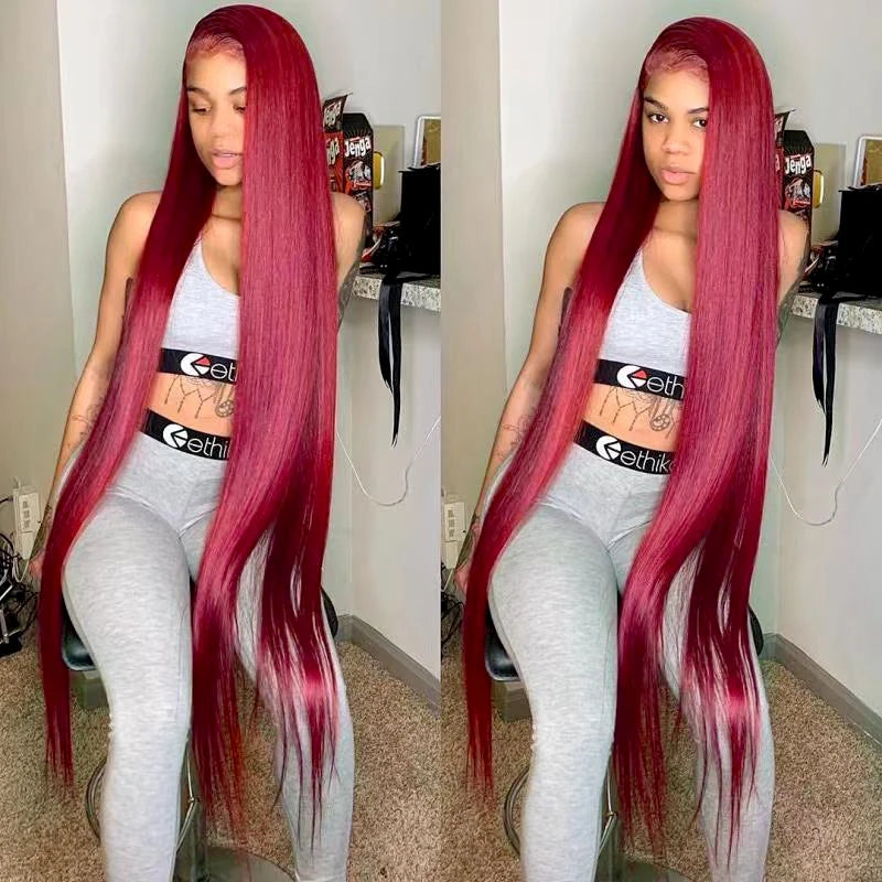 Kelily Burgundy 13x6 Hd Lace Frontal Human Hair Wig On Sale Bone Straight Lace Front 99J Colored Human Hair Wigs For Women