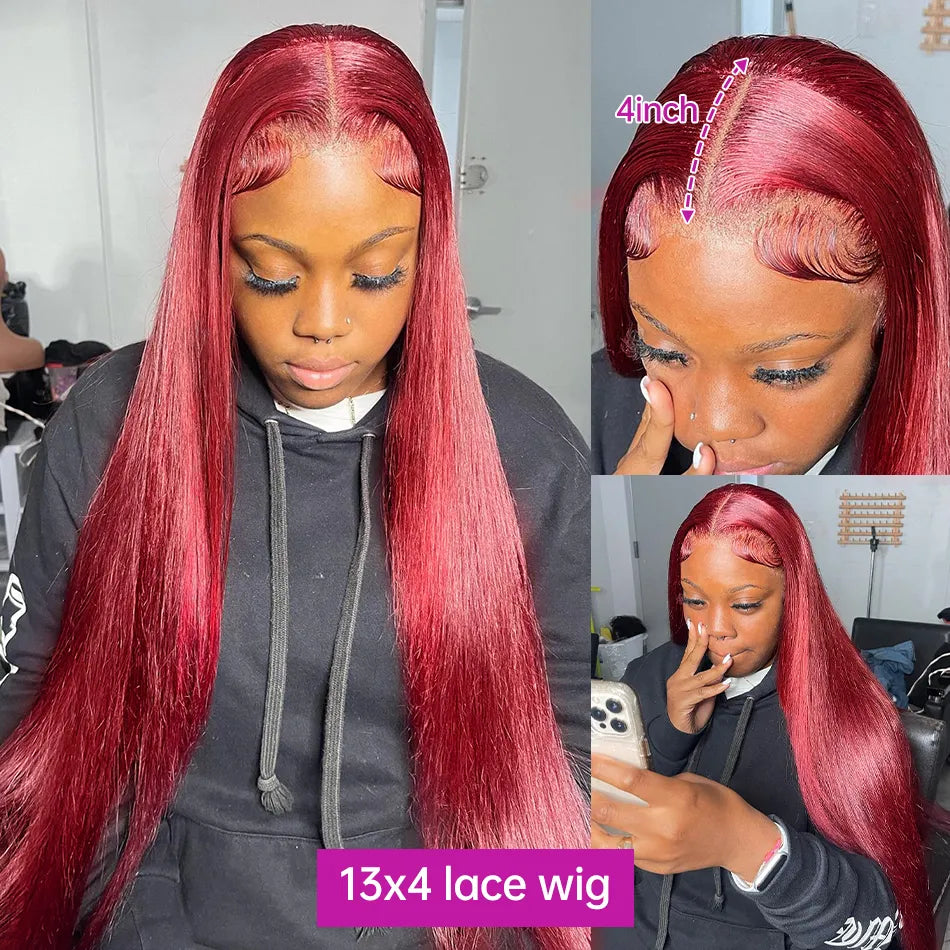 Kelily Burgundy 13x6 Hd Lace Frontal Human Hair Wig On Sale Bone Straight Lace Front 99J Colored Human Hair Wigs For Women