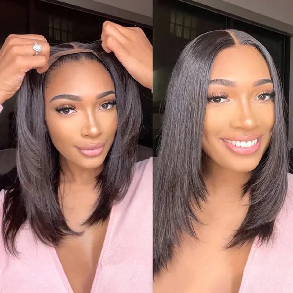 Kelily Trendy Layered Cut Straight Wig 14-24 Glueless Lace Front Human Hair Wig for Women Pre Plucked 4x4 Lace Closure Wig