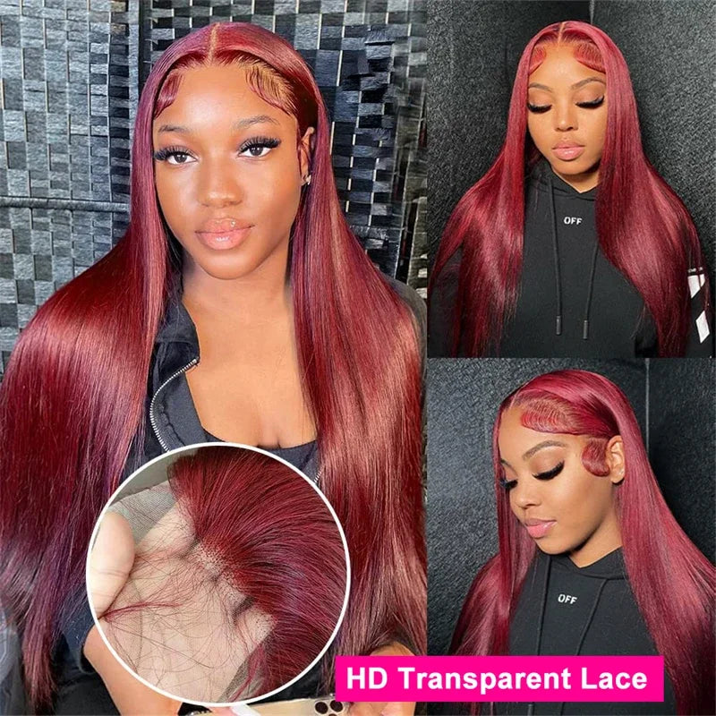 99J Straight 13x6 HD Lace Front Wigs Human Hair Brazilian Preplucked Transparent