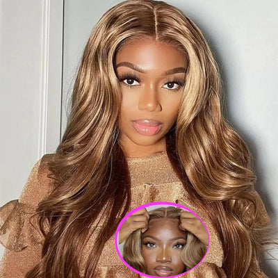 Brown Blonde P427 Glueless HD Lace Wig Body Wave Human Virgin Hair 1Piece