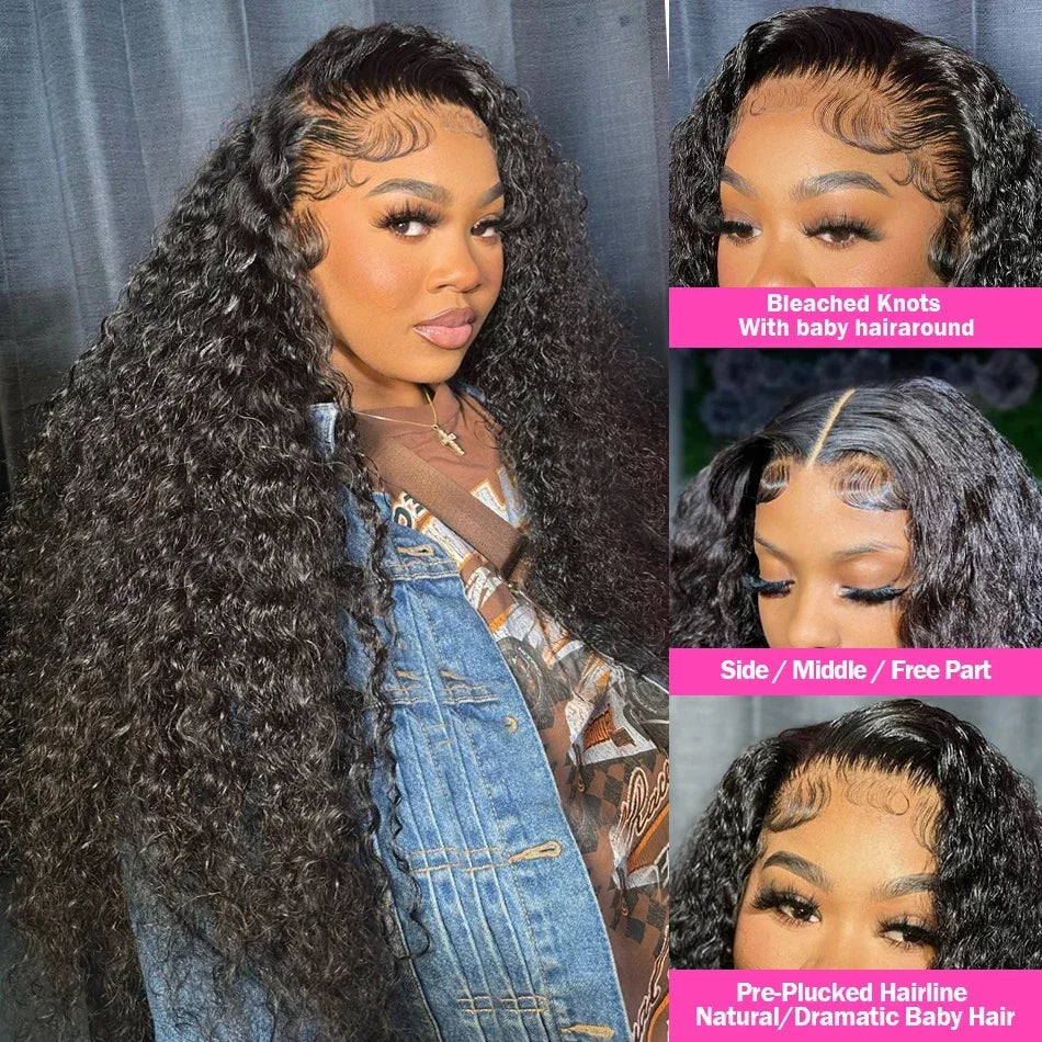 Kelily Transparent Lace Closure Wig Deep Curly Virgin Hair Unprocessed Human Hair Natural Black