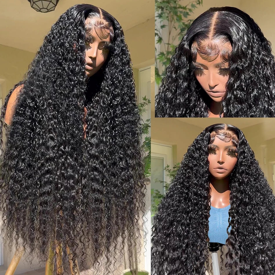 Kelily Transparent Lace Closure Wig Deep Curly Virgin Hair Unprocessed Human Hair Natural Black