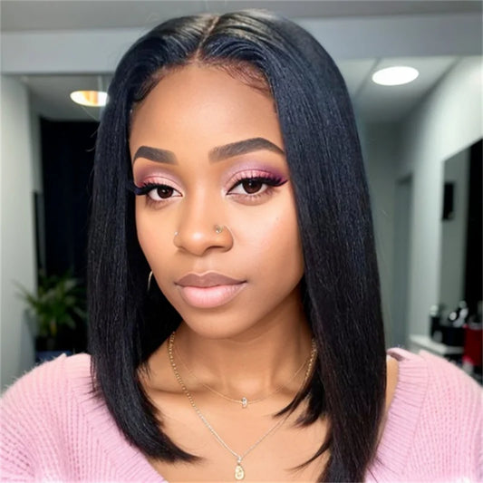 Kelily Short Bob Wigs Straight Human Hair Brazilian Virgin Hair with Baby Hair Pre Plucked Natural Color