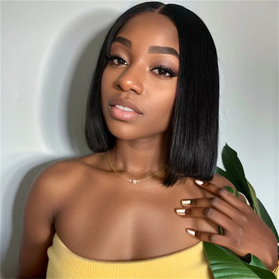 Kelily Short Bob Wigs Straight Human Hair Brazilian Virgin Hair with Baby Hair Pre Plucked Natural Color