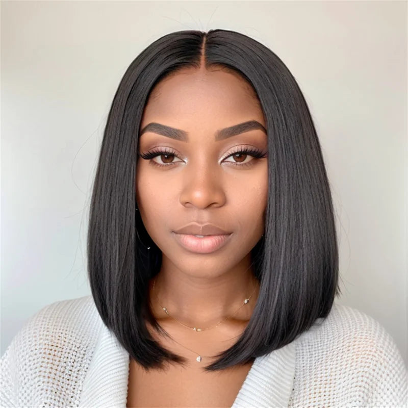 Kelily Short Bob Wigs Straight Human Hair Brazilian Virgin Hair with Baby Hair Pre Plucked Natural Color