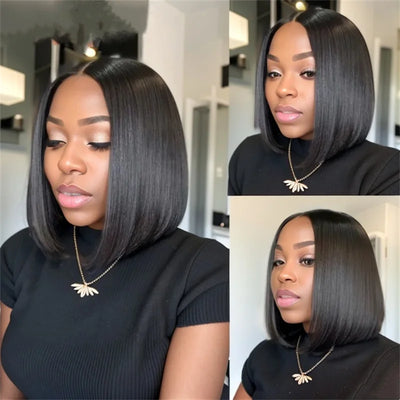 Kelily Short Bob Wigs Straight Human Hair Brazilian Virgin Hair with Baby Hair Pre Plucked Natural Color