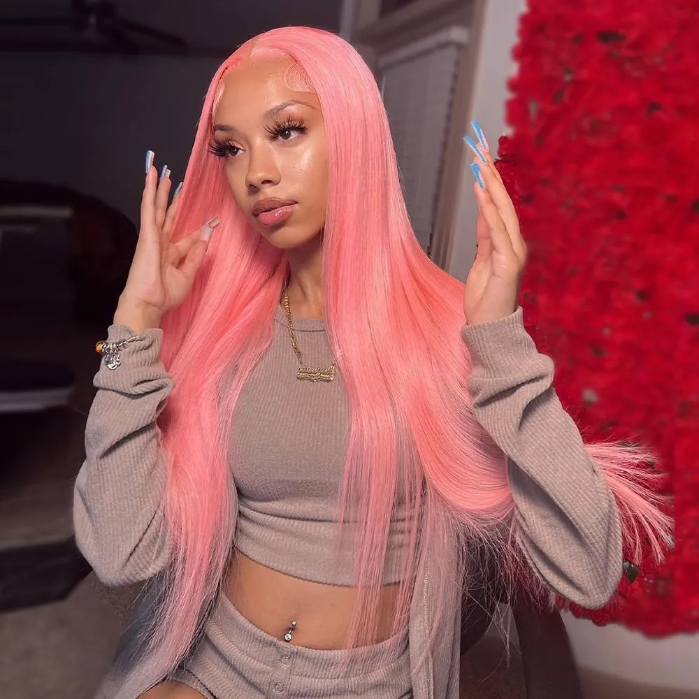 Pink Wig 13x4 5x5 4x4 Human Hair Lace Front Wig Virgin Straight Frontal Wig  Colored Human Hair Wigs