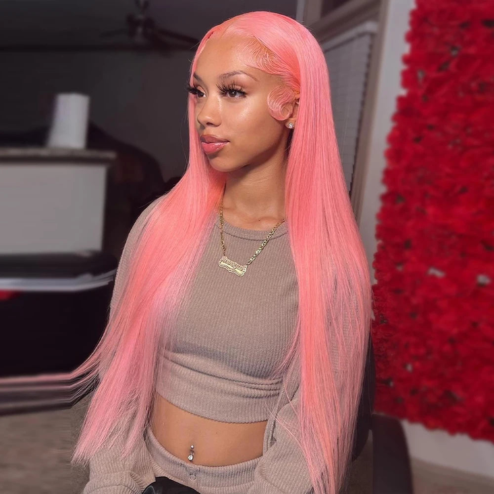 Pink Wig 13x4 5x5 4x4 Human Hair Lace Front Wig Virgin Straight Frontal Wig  Colored Human Hair Wigs