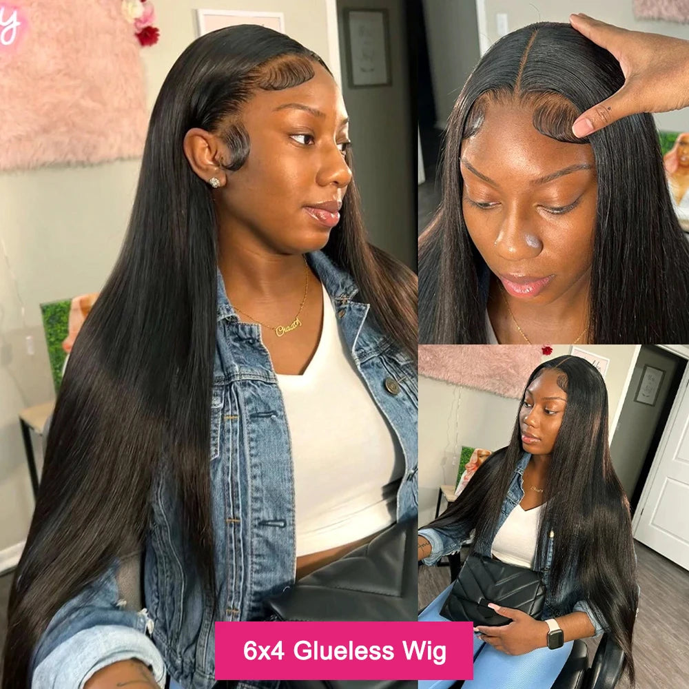 Kelily 6x4.5 HD Lace Wig Glueless Preplucked Human Hair Wigs Ready To Wear And Go Brazilian Bone Straight  For Women