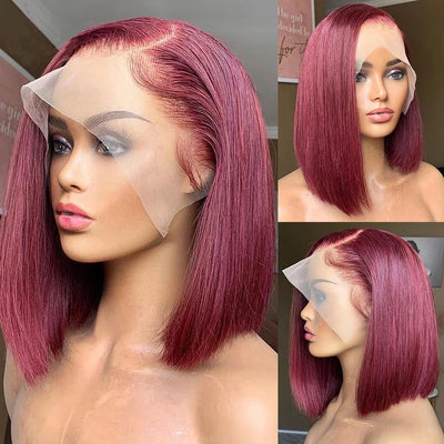 Kelily 99J Burgundy Bob Lace Wig Color Layer Human Hair Straight