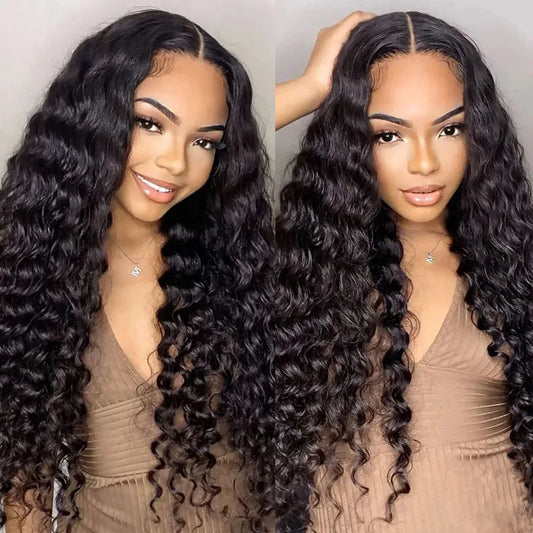 Kelily Upgraded Version 7x5 Glue-free Deep Wave HD Lace Closure Natural Black Beginner Friendly