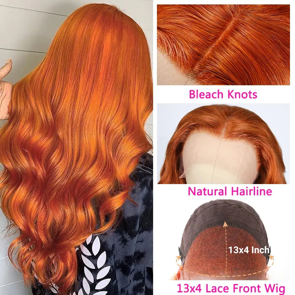 4×4 5x5 Lace Closure Wig Ginger Orange Color Body Wave Human Virgin Hair Pre Plucked With Natural Baby Hair