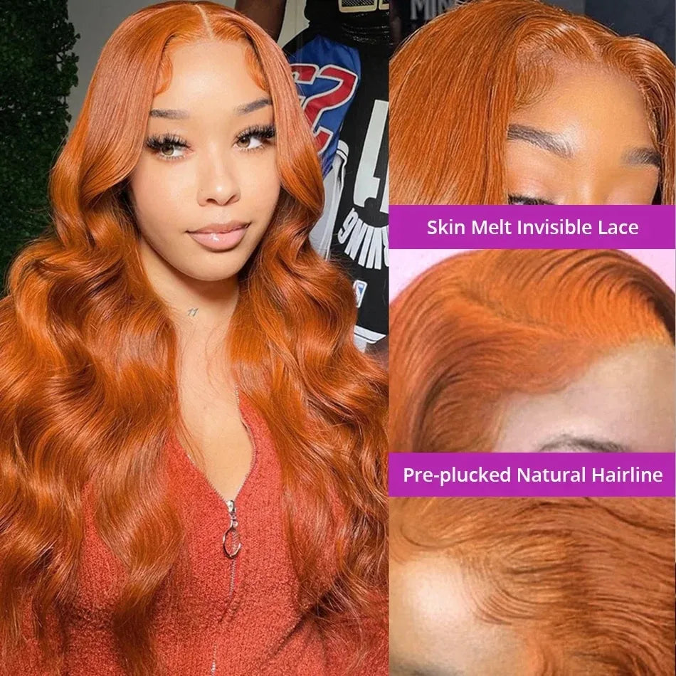 4×4 5x5 Lace Closure Wig Ginger Orange Color Body Wave Human Virgin Hair Pre Plucked With Natural Baby Hair