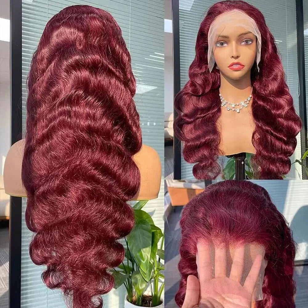 Body Wave Burgundy 13x4 13x6 Hd Lace Frontal Human Hair Wig For Women 99j Lace Front Brazilian Wigs On Sale