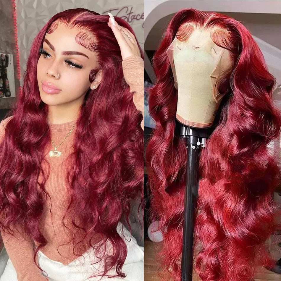 Body Wave Burgundy 13x4 13x6 Hd Lace Frontal Human Hair Wig For Women 99j Lace Front Brazilian Wigs On Sale