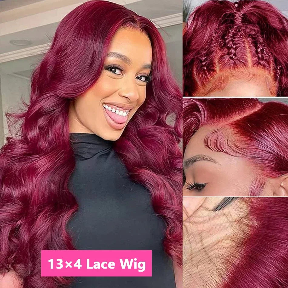 Body Wave Burgundy 13x4 13x6 Hd Lace Frontal Human Hair Wig For Women 99j Lace Front Brazilian Wigs On Sale