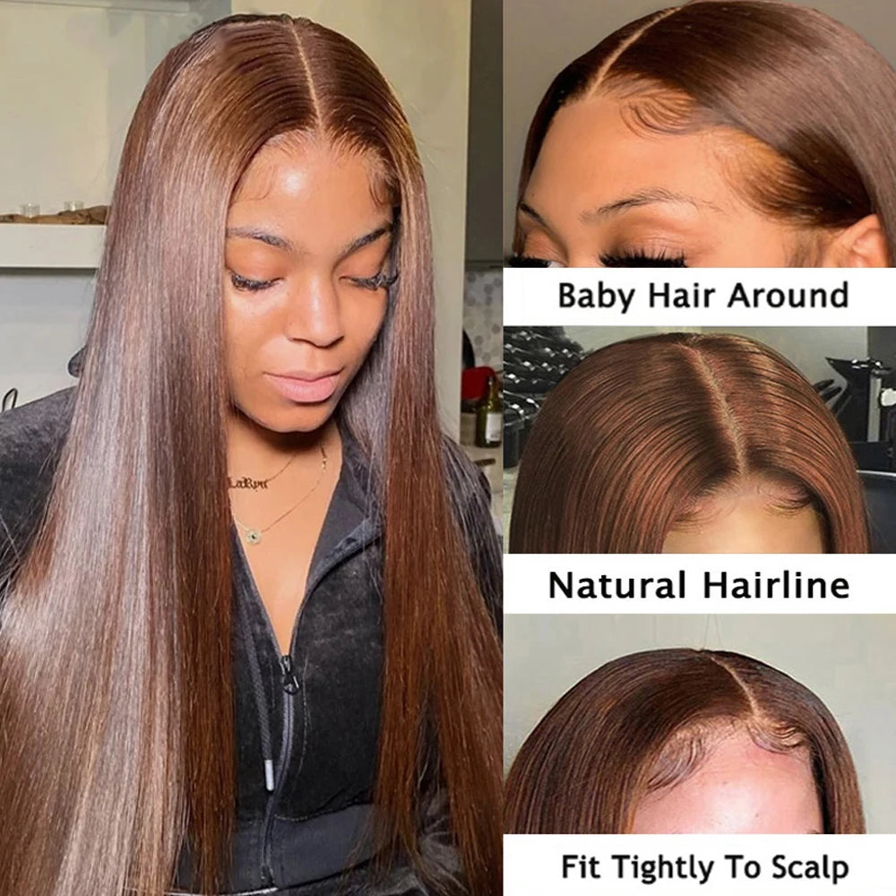 Chocolate Brown #4 Color Straight 13x4 13x6 HD Lace Frontal Wig Human Hair Wigs For Women