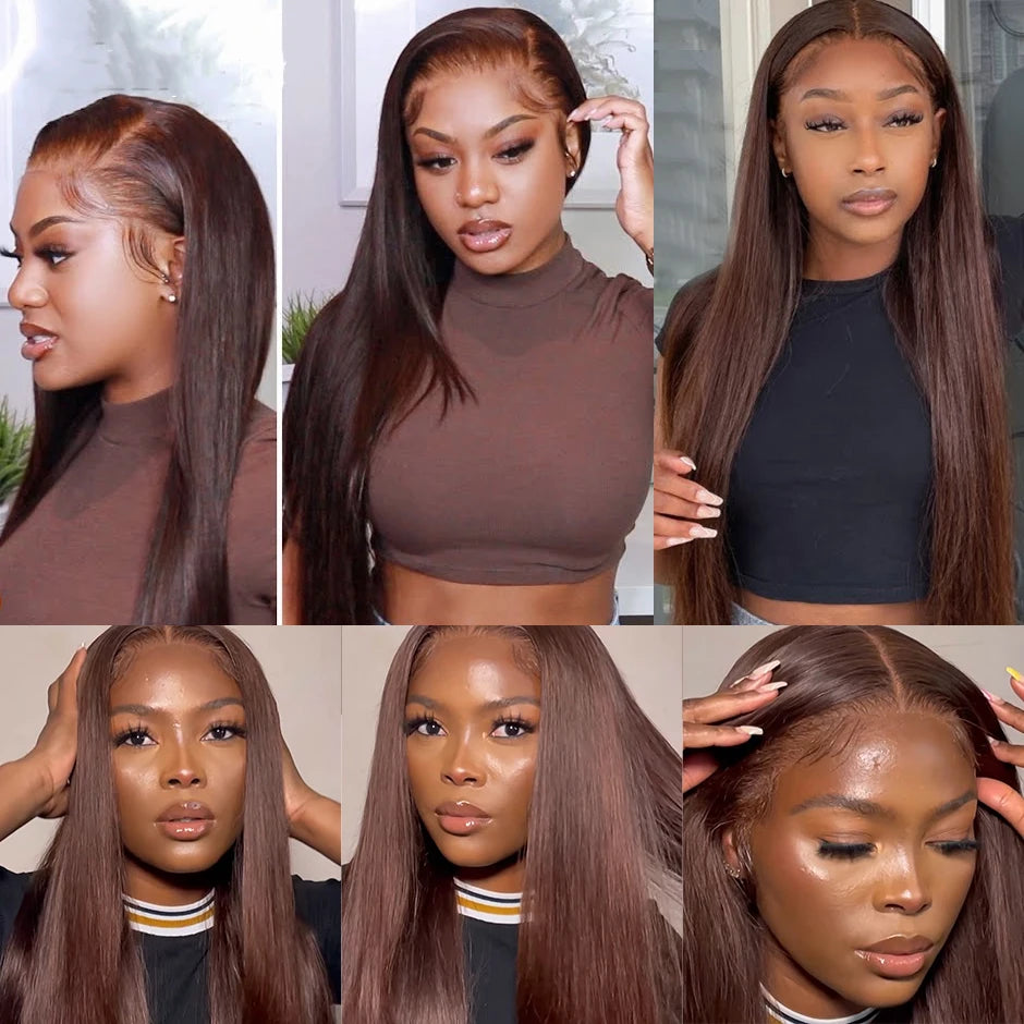 100% Glueless wig #4 Chocolate Brown Straight Preplucked Human Wigs Ready to Go Lace Closure Human Hair Wigs