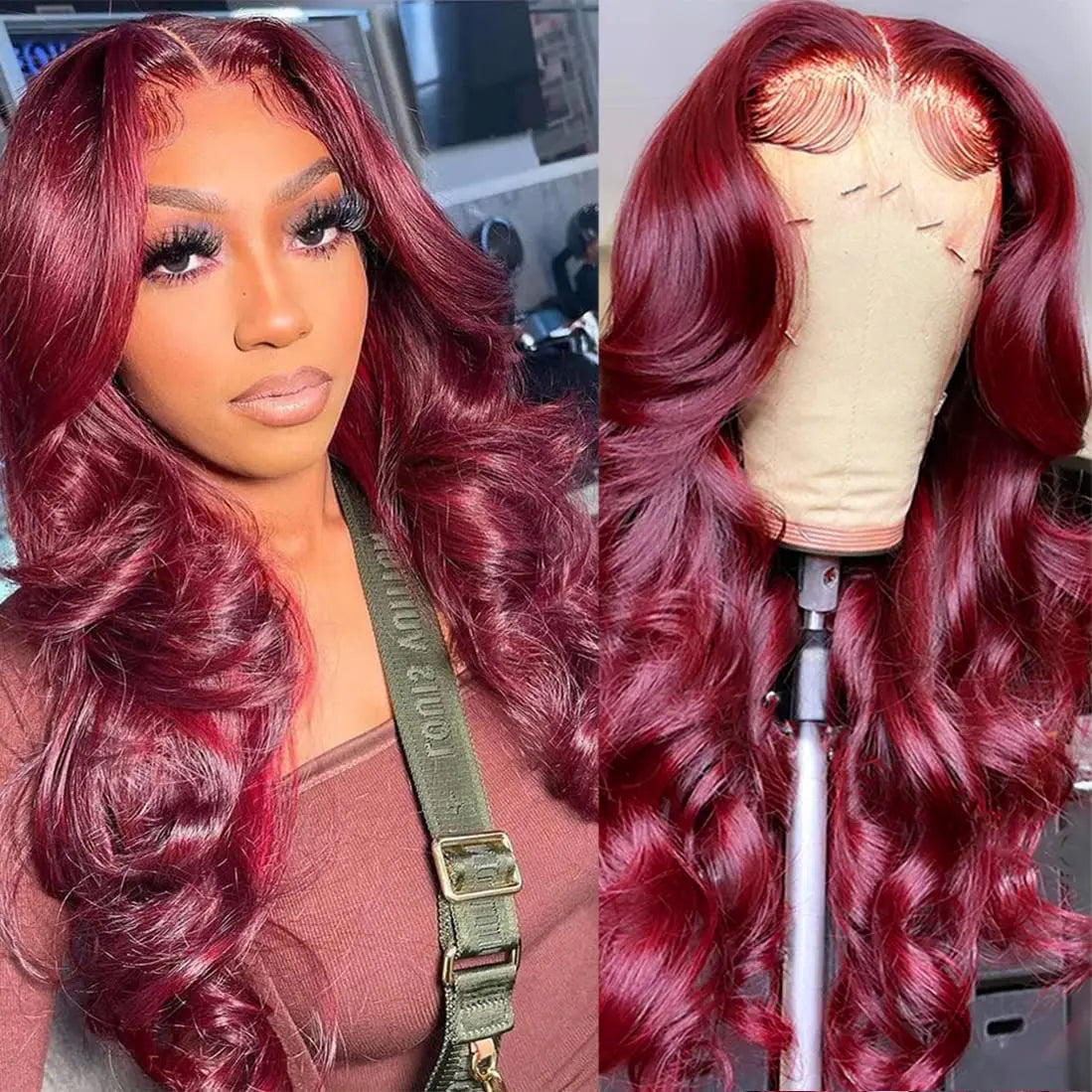 99j Burgundy Lace Front Wigs Human Hair Body Wave  HD Transparent Lace Frontal Wig for Women Pre Plucked Wine Red Colored