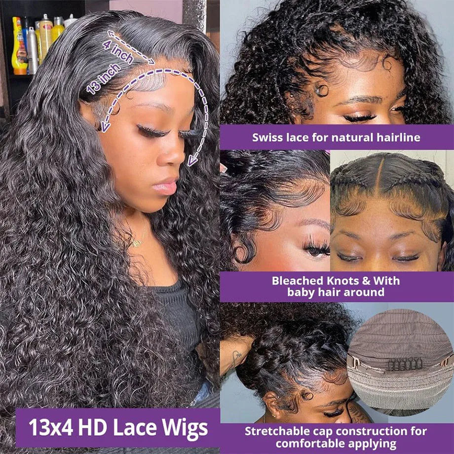 Kelily Deep wave 13x6 HD Lace Hair Wig Curly Black Wigs Natural Wave Style Wig