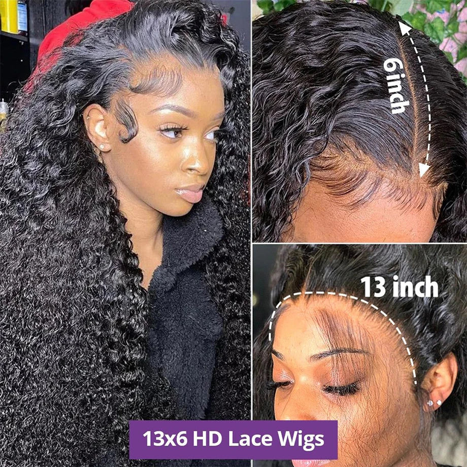 Kelily Deep wave 13x6 HD Lace Hair Wig Curly Black Wigs Natural Wave Style Wig