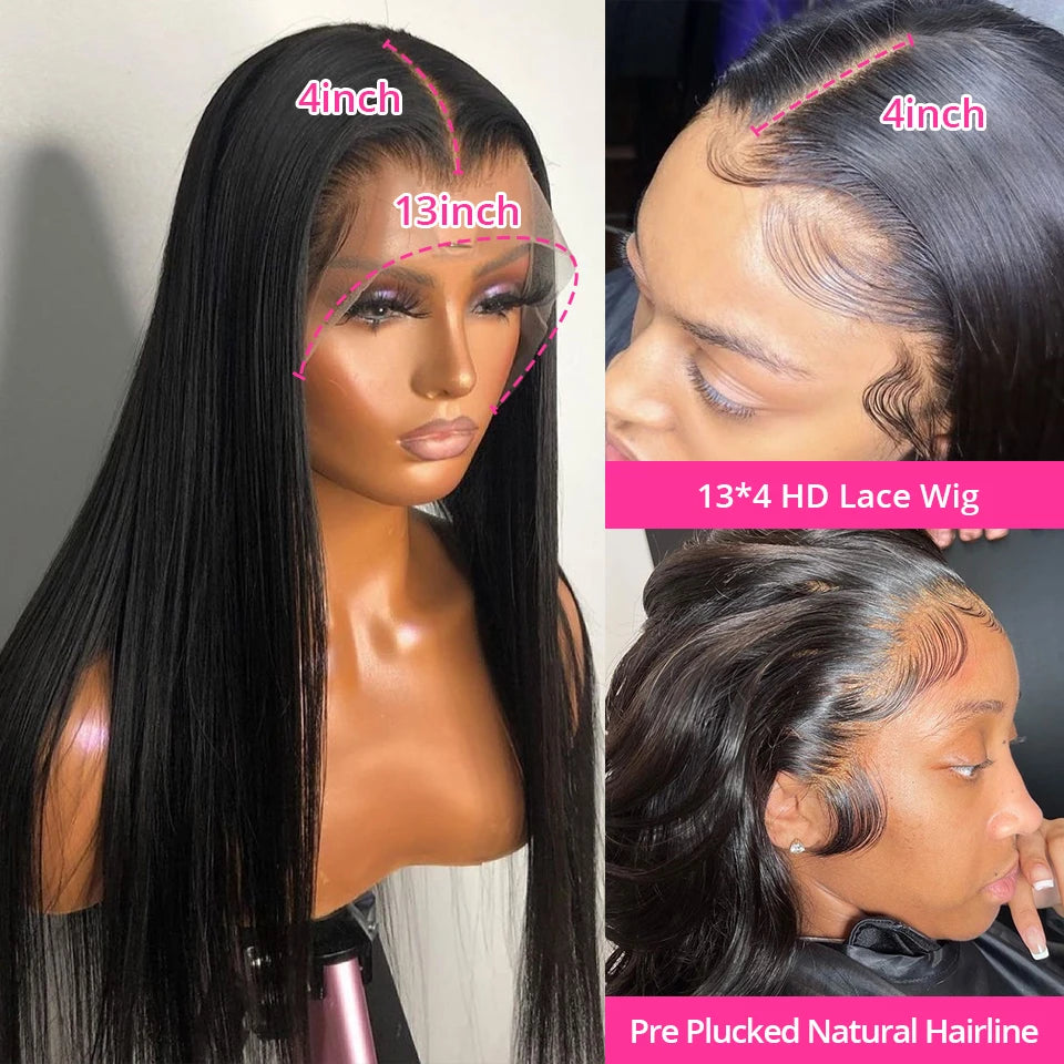 13x4 13x6 Bone Straight Transparent Lace Frontal Wigs  Brazilian  Human Hair 4x4 5x5 Front Closure Wig For Women