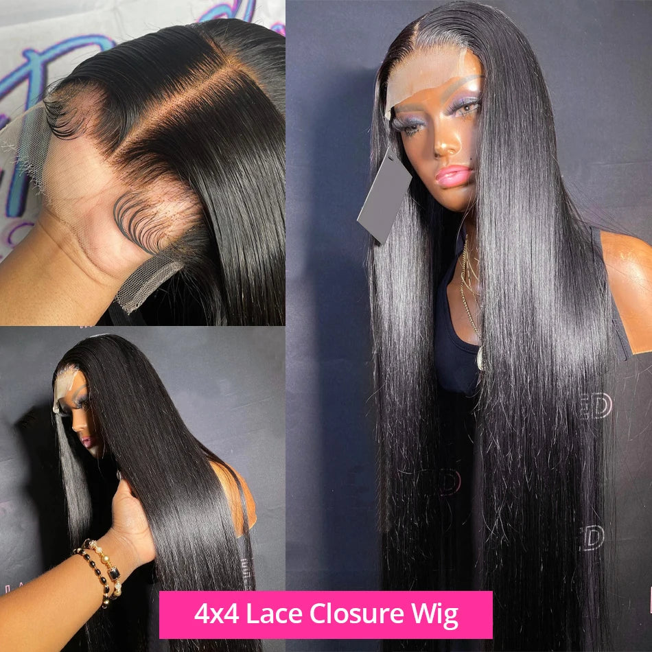 13x4 13x6 Bone Straight Transparent Lace Frontal Wigs  Brazilian  Human Hair 4x4 5x5 Front Closure Wig For Women