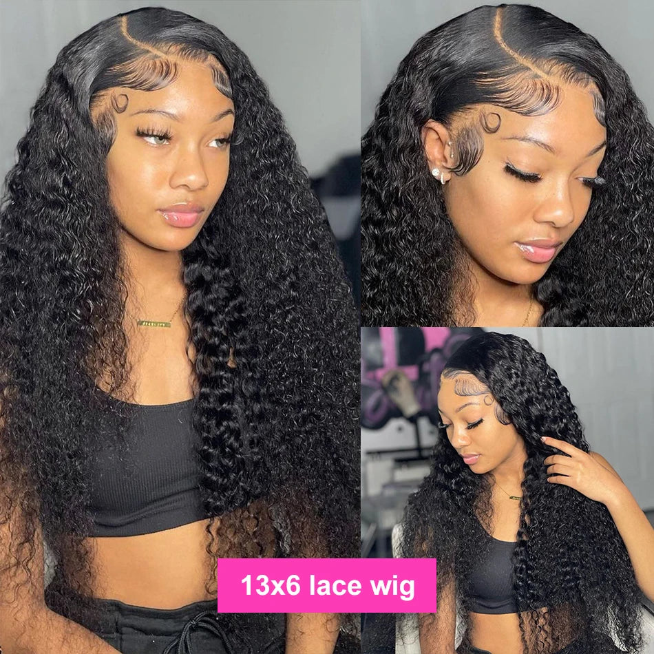 Deep wave 13x4 HD Lace Hair Wig Curly Black Wigs Natural Wave Style Wig