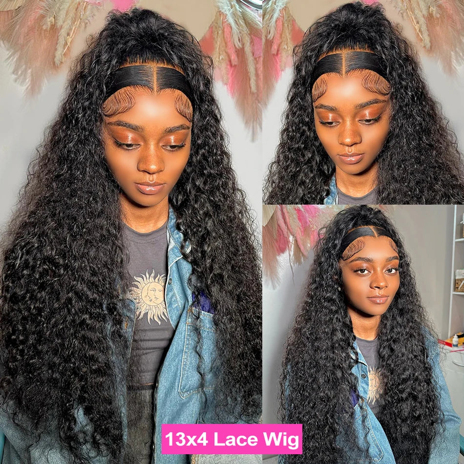 Deep wave 13x4 HD Lace Hair Wig Curly Black Wigs Natural Wave Style Wig