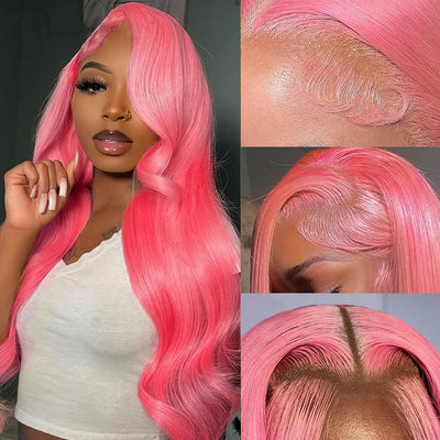 Body Wave Pink HD Lace  Wigs Human Hair Pre Plucked with Baby Hair Pink Color Wig Hair