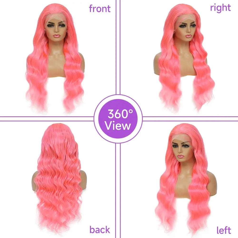 Body Wave Pink HD Lace  Wigs Human Hair Pre Plucked with Baby Hair Pink Color Wig Hair