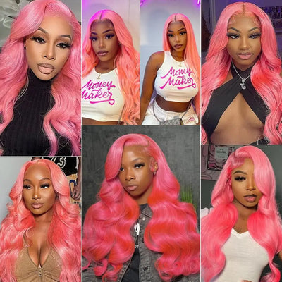 Body Wave Pink HD Lace  Wigs Human Hair Pre Plucked with Baby Hair Pink Color Wig Hair