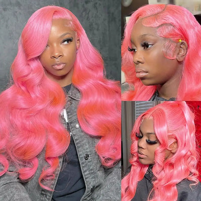 Body Wave Pink HD Lace  Wigs Human Hair Pre Plucked with Baby Hair Pink Color Wig Hair