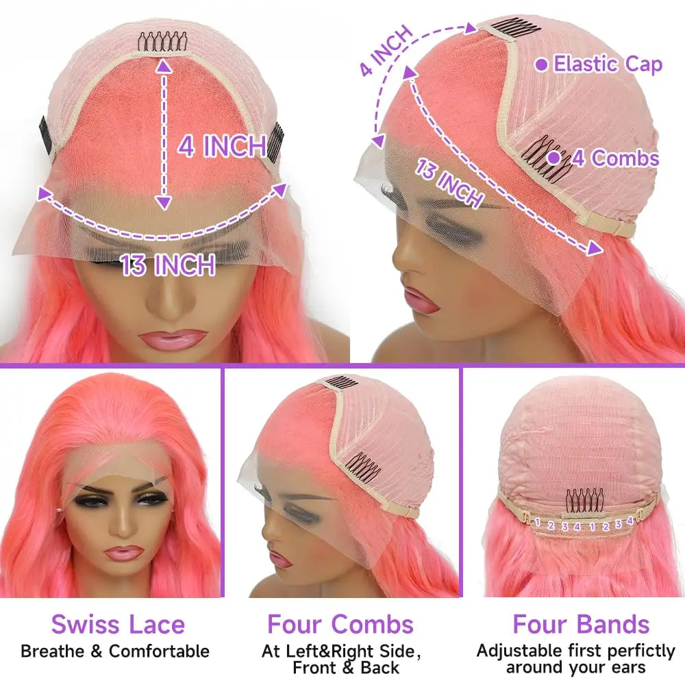 Body Wave Pink HD Lace  Wigs Human Hair Pre Plucked with Baby Hair Pink Color Wig Hair