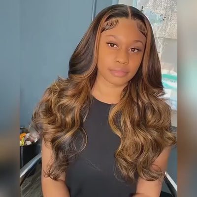 Ombre Balayage Highlights #1b/30 Black Dark Blonde Body Wave Lace Wig Human Hair