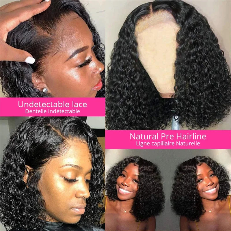 Kelily Deep Curly Short Bob Wigs 13x4 Lace Frontal 5x5 4x4 Lace Closure Bob Wig For Women Virgin Hair with Baby Hair Pre Plucked Natural Color