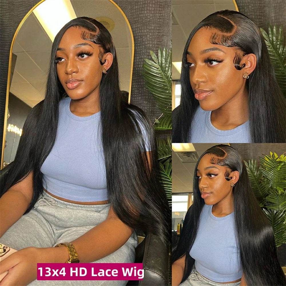 13x4 13x6 Transparent Lace Frontal Wig Bone Straight Lace Front Human Hair Wigs For Women  180 Density Peruvian