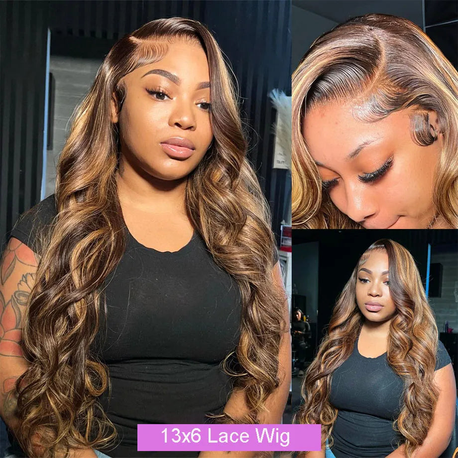 Ombre Balayage Highlights #1b/30 Black Dark Blonde Body Wave Lace Wig Human Hair